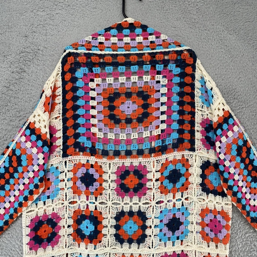 POL Cardigan Sweater Womens Granny Square Crochet Cottagecore Duster - Picture 8 of 12